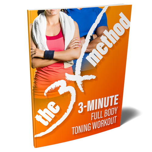 A fitness dvd cover featuring "the 3-minute full body toning workout" method, with a confident man and woman in workout attire, ready to guide you through a quick exercise routine.