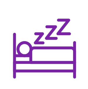 A stylized icon of a person sleeping peacefully in a bed, with "zzz" indicating they are in a deep sleep.