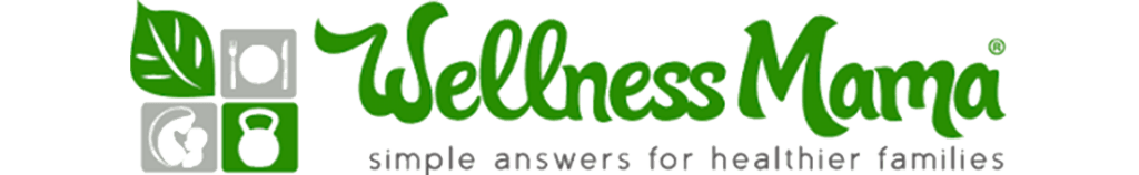 The image shows a logo with a green theme for "wellness mama," accompanied by the tagline "simple answers for healthier families." the logo features a stylized representation of a leaf, a home, and a heart, symbolizing a focus on natural, family-oriented solutions for well-being.